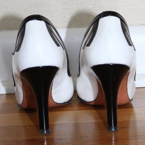 Vintage Amano Black/White Peep Toe Leather Heels Shoe USA Made Women's 9 AA - Picture 7 of 15